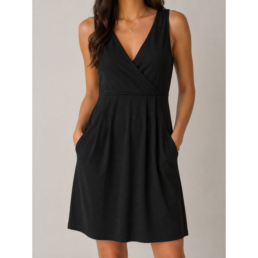 Eddie Bauer Black Sleeveless Travel Dress L Stretch Pockets Career Casual
